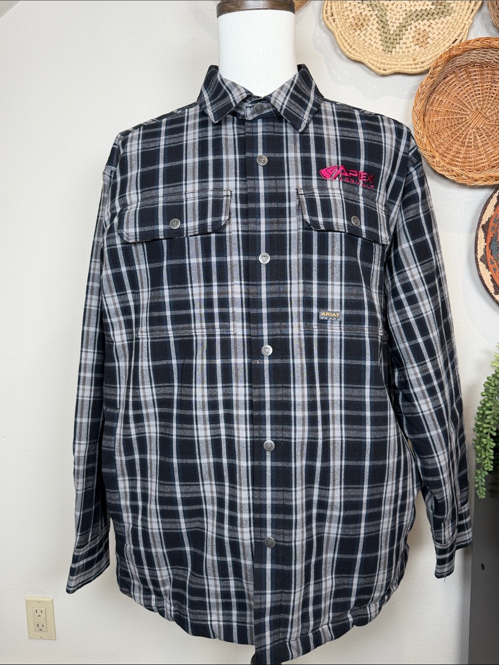 NEW Men ARIAT Rebar Quilted FLANNEL Long Sleeve Snap Up Jacket Durastretch XL